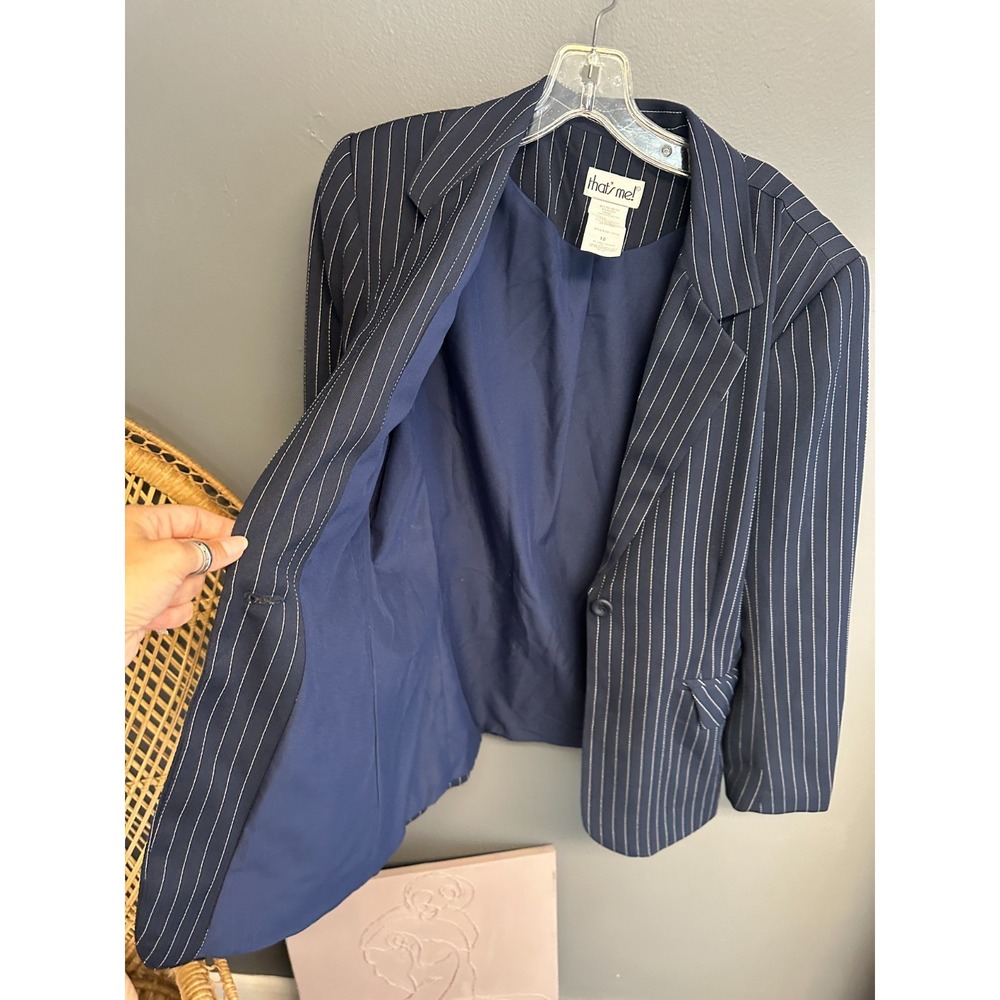 Vintage 90s That's Me Women's Size 12 Blazer Navy Pinstripe Boxy Career Jacket - Picture 5 of 5
